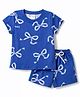Smarty Girls Sinker Knit Half Sleeves Bow Printed Co-Ords T-Shirt & Shorts Night Suit - Blue
