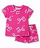 Smarty Girls Sinker Knit Half Sleeves Bow Printed Co-Ords T-Shirt & Shorts Night Suit - Dark Pink