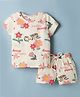 Smarty Girls 100% Cotton Knit Half Sleeves Floral Printed Co-Ords T-Shirt & Shorts Night Suit - Cream