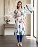 Bella Mama Woven Three Fourth Sleeves Maternity Dress with Floral Print - Off White