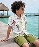 OLLINGTON ST.  Cotton Knit Half Sleeves Tropical Theme Printed Resort Collar Shirt &  Twill Shorts Set-Multicolour & Olive