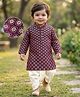 EARTHY TOUCH 100% Cotton Knit Full Sleeves Floral Foil Printed Kurta Dhoti Set - Burgandy