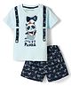 Little Darlings Sinker Knit Half Raglan Sleeves T-Shirt & Shorts Set with Panda Print - Light Blue