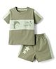 Little Darlings Sinker Knit Half Sleeves T-Shirt & Shorts Set with Dolphin Print - Green