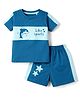 Little Darlings Sinker Knit Half Sleeves T-Shirt & Shorts Set with Dolphin Print - Blue