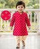 EARTHY TOUCH Cotton Jersey Knit Full Sleeves Kurta Dhoti Set With Floral Print - Red