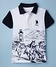 US Polo Assn Cotton Knit Half Sleeves Polo T-Shirt With Horse Print - White