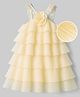 Hola Bonita Woven Sleeveless Fit and Flare Party Dress With Floral Applique - Yellow