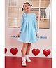 Barbie by Tiny Girl Woven Mattel Featuring Full Sleeves Barbie Applique Detailed Sequins Embellished Dress - Sky Blue