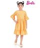 Barbie by Tiny Girl Woven Mattel Featuring Three Fourth Sleeves Barbie Text & Sun Printed Dress - Mustard