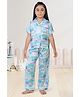 Barbie by Tiny Girl Woven Mattel Featuring Half Sleeves Barbie & Typography Printed Coordinating Shirt & Pajama Night Suit - Aqua
