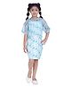 Barbie by Tiny Girl  Woven Making Waves Text  Printed Dress With Half Sleeves Top - White