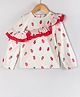 Hugsntugs Cotton Woven Full Sleeves Strawberry Printed Frill Detailed Top - Ecru