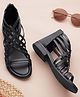 TRASE Strap Detailed Solid Zip Closure Sandals - Black