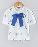 Hugsntugs Cotton Woven Half Sleeves Floral Embroidered Bow Applique Detailed Shirt Style Top - White