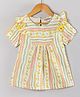 Hugsntugs Cotton Woven Half Sleeves Striped & Floral Printed Frill Detailed Top - Yellow