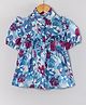 Hugsntugs Cotton Woven Half Sleeves Floral Printed Shirt Style Top - Blue