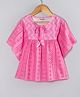 Hugsntugs Cotton Woven Half Cape Sleeves Floral Designed Schiffli Embroidered Top - Pink