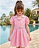 Hola Bonita Woven Half Sleeves Fit & Flare One Piece Dress With Belt - Pink