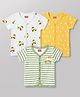 Babyhug 100% Cotton Interlock Knit Half Sleeves Striped Jhablas with Vehicle & Star Print Pack Of 3 - White Green & Yellow