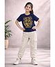 Trampoline Cotton Blend Knit Half Sleeves Girls Just Wanna Have Fun Text Printed Tee & Sweatpants Set - Blue & Beige
