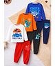 Trampoline Cotton Blend Knit Pack Of 3 Full Sleeves Beach Theme & See Life Printed Tee & Pants Set - Multi Colour