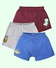 Kiddopanti Cotton Lycra Knit Pack Of 3 Dinosaur & Alien Printed Boxers - Royal Blue Grey Melange & Maroon