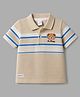 Babyhug Knit Half Sleeves Polo Striped Polo T-Shirt With Teddy Bear Applique - Beige