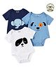 KUCHIPOO Cotton Blend Knit Pack Of 3 Half Sleeves Elephant & Dog Face Printed Onesies - Multi Colour