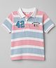 Babyhug Popcorn Knit Half Sleeves Striped Polo T-Shirt with Text Embroidery - Multicolor