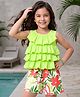 OLLINGTON ST. Sinker Knit Sleeveless Frill Top & Shorts Set With Floral Print - Limegreen