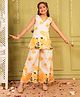 AJ Dezines Cotton Blend Woven Sleeveless Floral Embroidered & Printed Kurti & Palazzo Set - Yellow