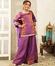 AJ Dezines Silk Woven Three Fourth Sleeves Gota Lace Embellished Kurti & Palazzo With Dupatta Set - Purple