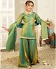 AJ Dezines Silk Woven Three Fourth Sleeves Gota Lace Embellished Kurti & Palazzo With Dupatta Set - Green