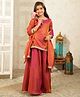 AJ Dezines Silk Woven Three Fourth Sleeves Gota Lace Embellished Kurti & Palazzo With Dupatta Set - Red
