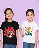 NUSYL Cotton Blend Knit Pack Of 2 Half Sleeves Llamazing & Keep Smiling Text Printed Tees - Black & White