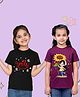 NUSYL Cotton Blend Knit Pack Of 2 Half Sleeves Smile Text & Girl with Sunflower Printed Tees - Black & Wine
