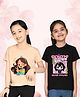 NUSYL Cotton Blend Knit Half Sleeves Girl Printed & Anime Girl Printed Tees - Beige and Black