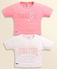Biskid Sinker Knit Pack Of 2 Half Sleeves Game On & Good Vibe Text Puff Printed Tops - Cream & Dark Peach