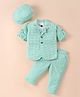 Rikidoos Cotton Woven Full Sleeves Checks Blazer & Trouser With Inner Tee Cap & Bow Applique - Sea Green & White