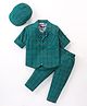 Rikidoos Cotton Woven Full Sleeves Checks Blazer & Trouser With Inner Tee Cap & Bow Applique - Green