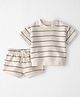 Little Planet Cotton Knit Half Sleeves Striped Co-ords T-Shirt & Shorts Set - Ivory