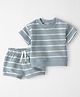 Little Planet Cotton Knit Half Sleeves Striped Co-ords T-Shirt & Shorts Set - Light Green