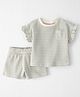 Little Planet Cotton Knit Half Sleeves Striped Co-ords Top & Shorts Set - Light Green