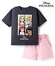 Primo Gino Disney Single Jersey Knit Drop Shoulder Sleeves T-Shirt & Shorts Night Suit With Disney Princess Graphics - Multicolor
