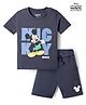 Babyhug Disney 100% Cotton Knit Half Sleeves T-Shirt & Shorts Set With Micky Mouse Graphics - Grey