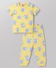 Babyhug Cotton Knit Half Sleeves T-Shirt & Pyjama Co-ord Night Suit with Elephant Print - Yellow