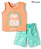 Honeyhap Premium Cotton Knit With Bio Finish Sleeveless T-Shirt & Shorts Night Suit With Tropical Print - Pumpkin & Beach Glass
