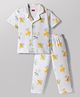 Babyhug Cotton Knit Half Sleeves Jungle Theme Printed Co-Ords Shirt & Pyjama Night Suit - White