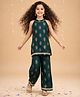 The Magic Wand Woven Sleveeless Leaves Foil Printed Kurti & Palazzo Set - Teal Green